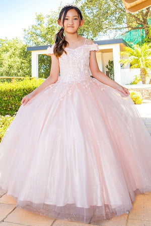 Girls Multi Color Bliss Mini Quince Off-Shoulder Tail Pageant Dress 2-16